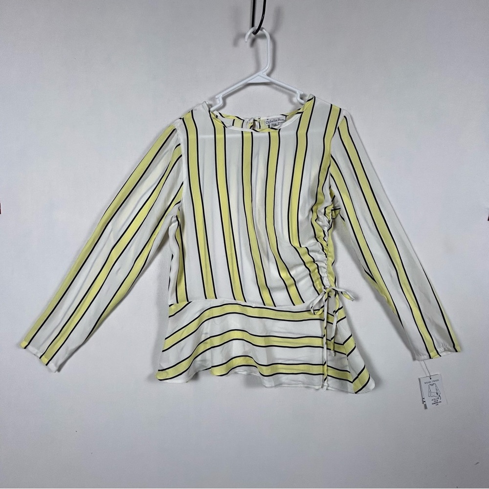Ophelia Roe NWT Striped Long Sleeve Tunic Womens M White Yellow Cinch Blouse